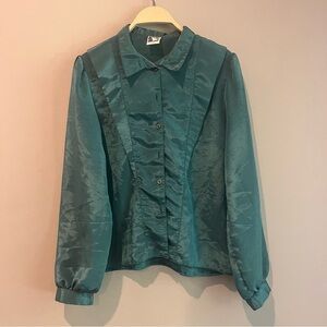 Yessica Long Sleeve Teal Textured Blouse Women’s Size 10 Vintage Retro Office